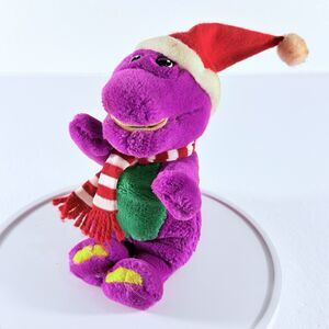 Vintage Barney Santa Plush 1992 Lyons Group Purple Dinosaur Kids TV 8" Tall